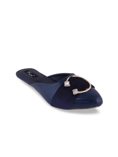 Kielz Women Navy Blue Solid Synthetic Patent Mules