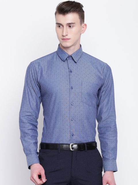 Hancock Men Blue & Navy Blue Slim Fit Printed Formal Shirt