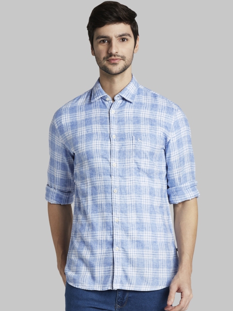 Parx Men Blue Slim Fit Checked Casual Shirt