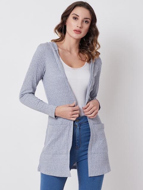 Nun Women Blue Solid Open Front Hooded Shrug