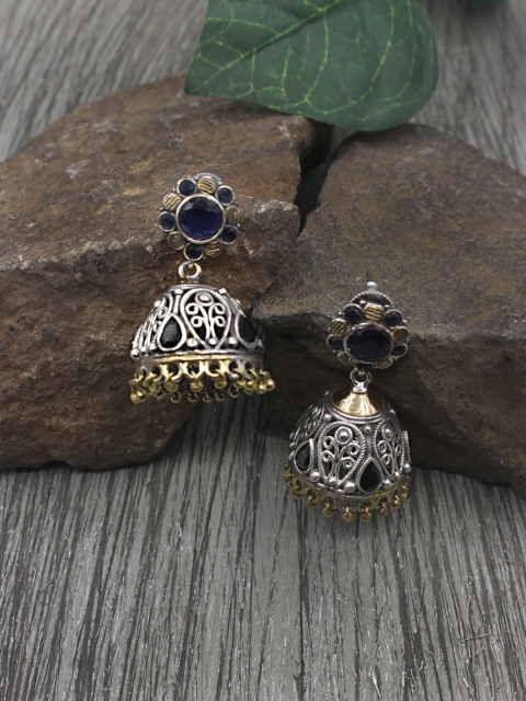 Sia Art Jewellery Silver-Plated Blue Dome Shaped Jhumkas