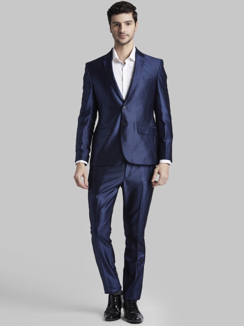 Parx Men Blue Single-Breasted Solid Formal Suit