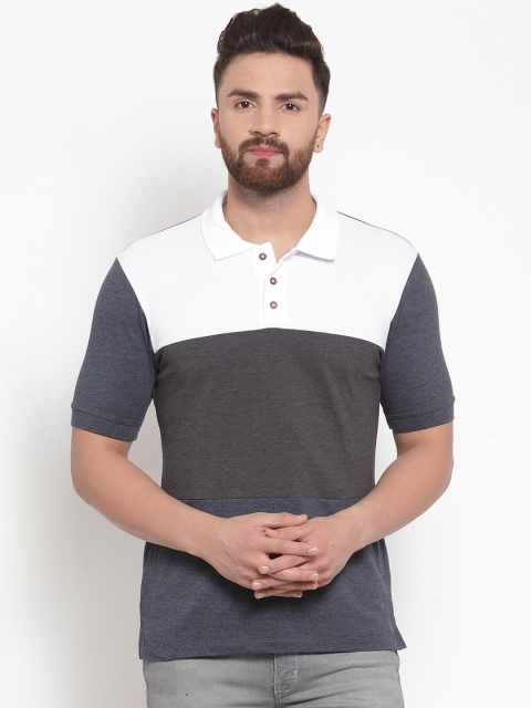 Kalt Men Blue Colourblocked Polo Collar T-shirt