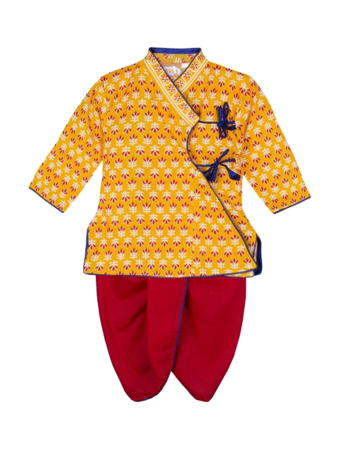 KID1 Boys Yellow & Red Printed Angrakha Kurta with Dhoti Pants