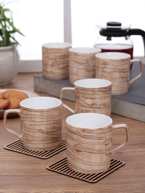 CLAY CRAFT Set of 6 Beige Printed Bone China Cups 220 ml Each