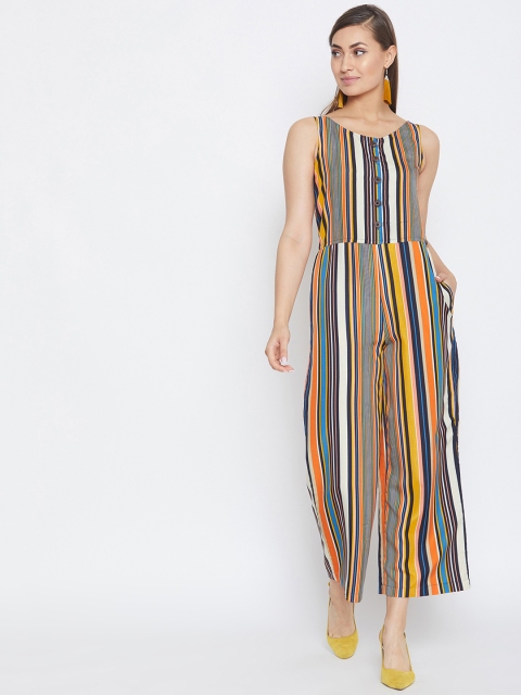 PURYS Women Multicoloured Striped Basic Jumpsuit, Multi
