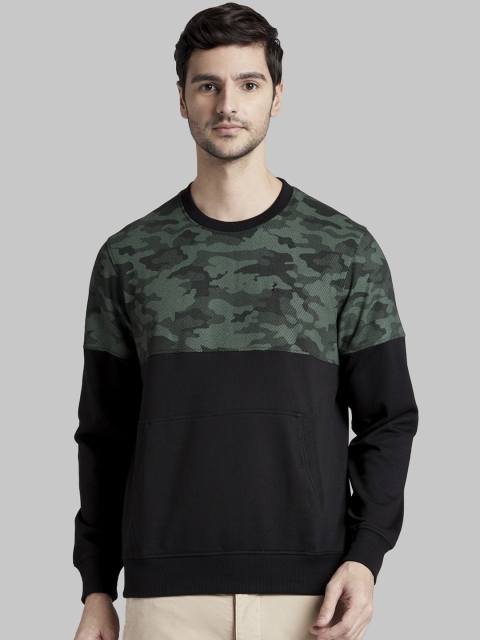 Parx Men Black & Green Camouflage Printed Sweatshirt