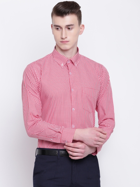 Hancock Men Red & White Slim Fit Checked Formal Shirt