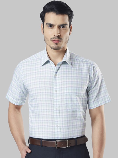 Raymond Men Green & Blue Regular Fit Checked Formal Shirt