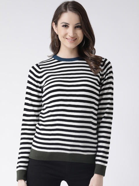 Club York Women White & Black Striped Sweater