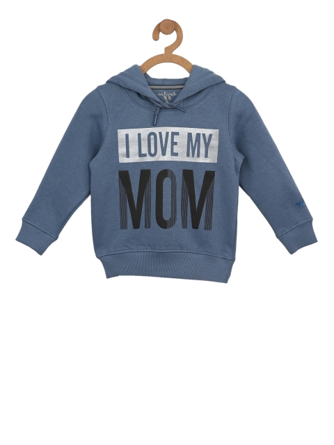 Stupid Cupid Boys Blue Printed Hooded Sweatshirt