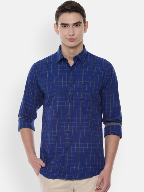 Allen Solly Men Navy Blue Slim Fit Checked Casual Shirt