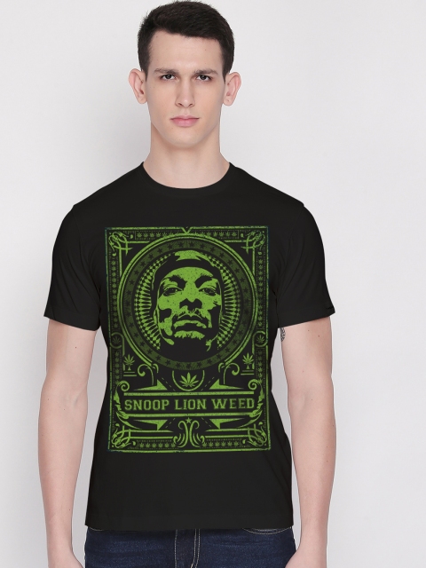 THREADCURRY Men Black Printed Round Neck T-shirt