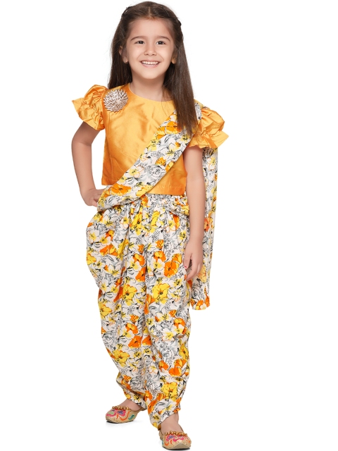 LilPicks Girls Yellow Solid Kurta with Dhoti Pants & Dupatta