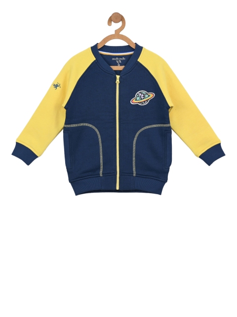 Stupid Cupid Boys Navy Blue & Yellow Printed Sweatshirt