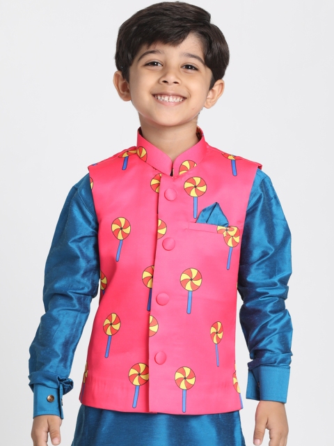 JBN Creation Boys Pink Printed Nehru Jacket