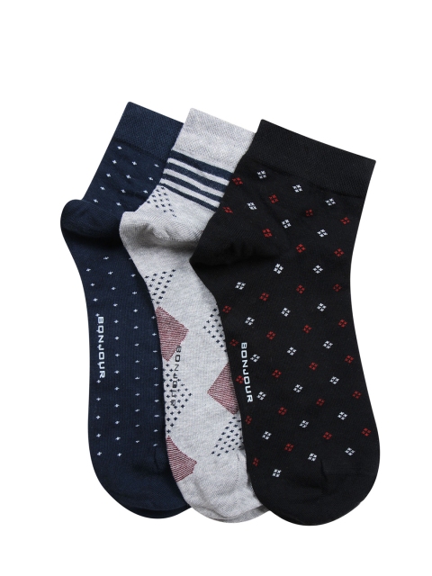 Bonjour Men Pack of 3 Assorted Patterned Ankle-Length Socks