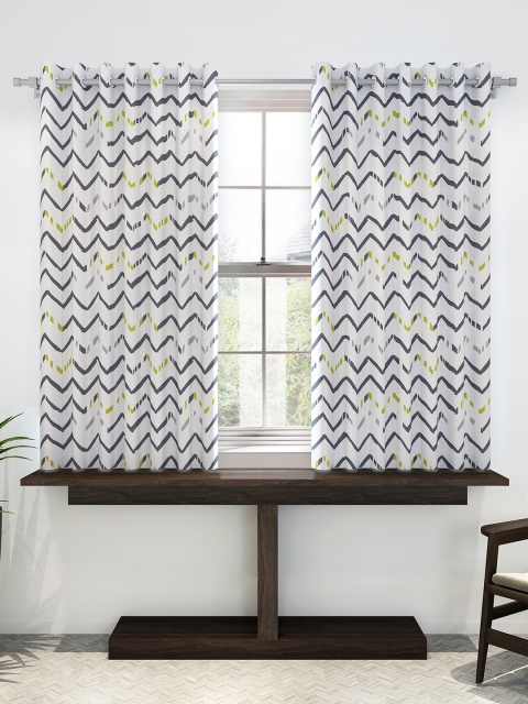 Divine Casa White & Grey Set of 2 Window Curtains