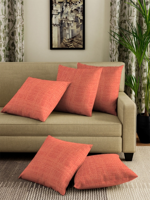 NEUDIS Set of 5 Orange Solid Square Cushion Covers