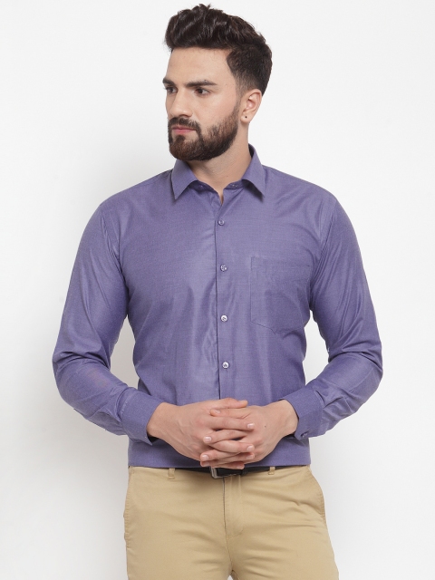 English Navy Men Purple Slim Fit Solid Formal Shirt