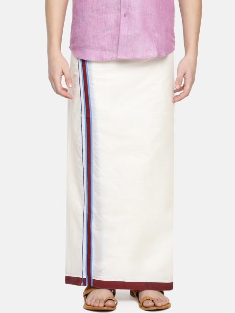 Chennis Men Cream-Coloured Solid Cotton Dhoti