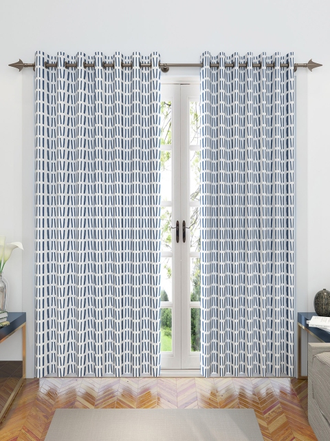 Divine Casa White & Blue Set of 2 Door Curtains