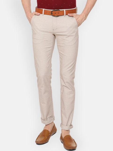 Louis Philippe Men Beige Slim Fit Self Design Chinos