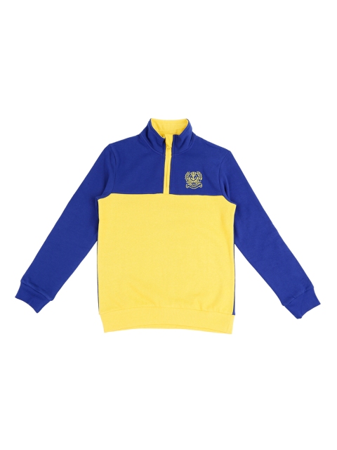 Pantaloons Junior Boys Blue & Yellow Colourblocked Sweatshirt