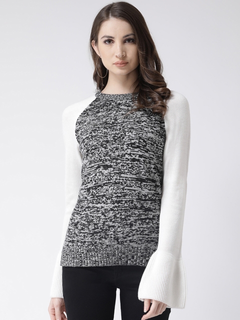 Club York Women Black & Grey Self Design Sweater