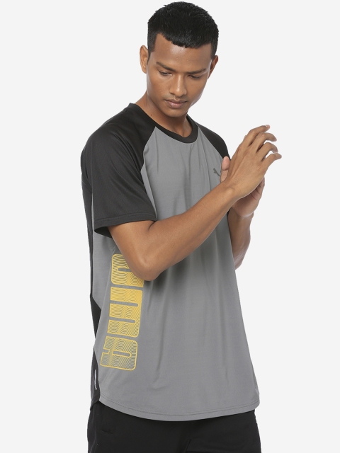 Puma Men Grey & Black Castlerock Printed Round Neck T-shirt