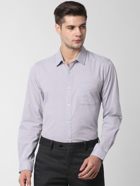 Peter England Men Blue & Beige Slim Fit Checked Formal Shirt