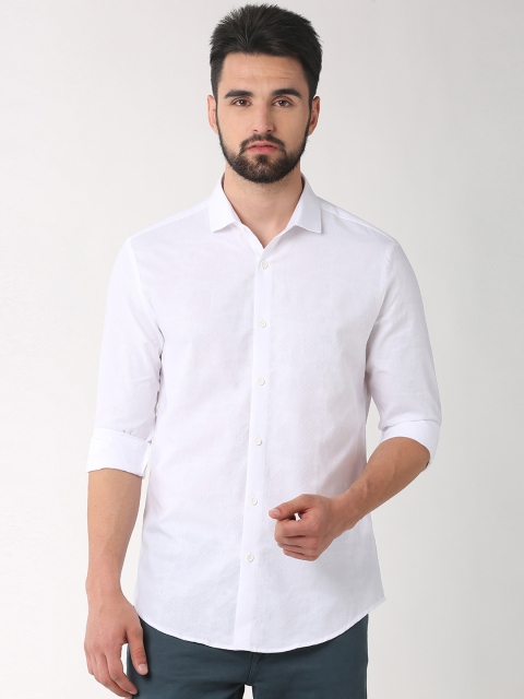Peter England Men White Slim Fit Self Design Casual Shirt