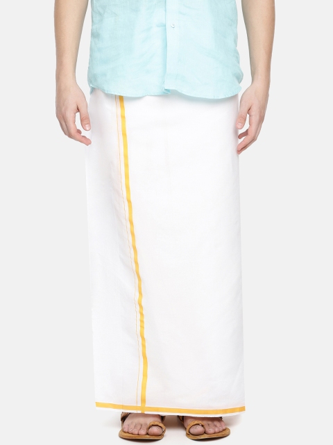 Chennis Men White & Yellow Solid Cotton Dhoti