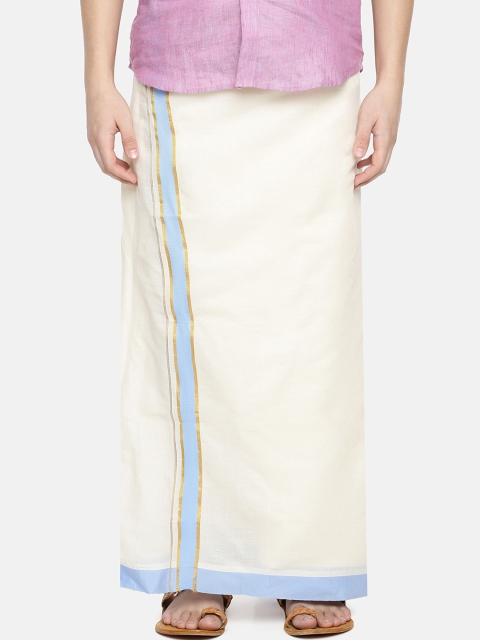 Chennis Men Cream-Coloured Solid Cotton Dhoti