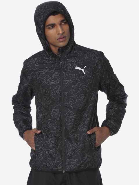 Puma Men Black Printed AOP Windbreaker Sports Jacket