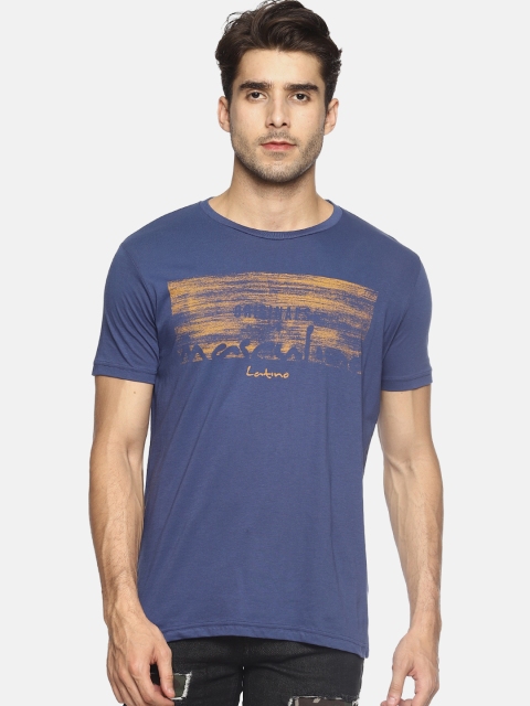 Masculino Latino Men Blue & Brown Printed Round Neck T-shirt