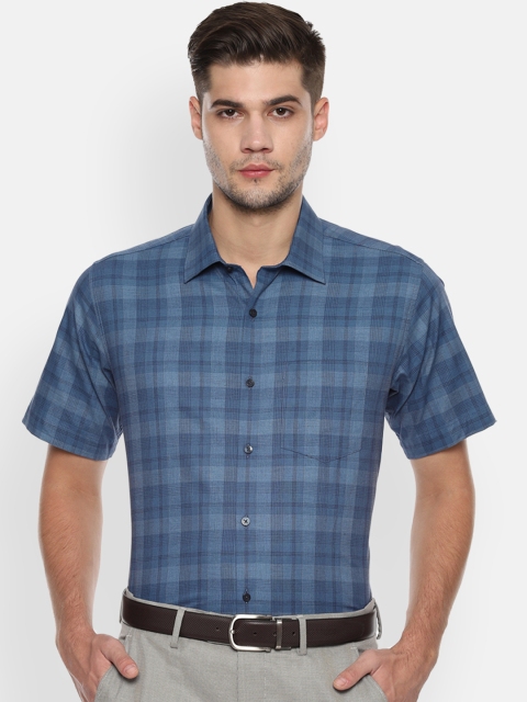 Van Heusen Men Blue Boxy Checked Formal Shirt