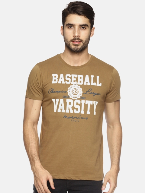 Masculino Latino Men Khaki & White Printed Round Neck T-shirt
