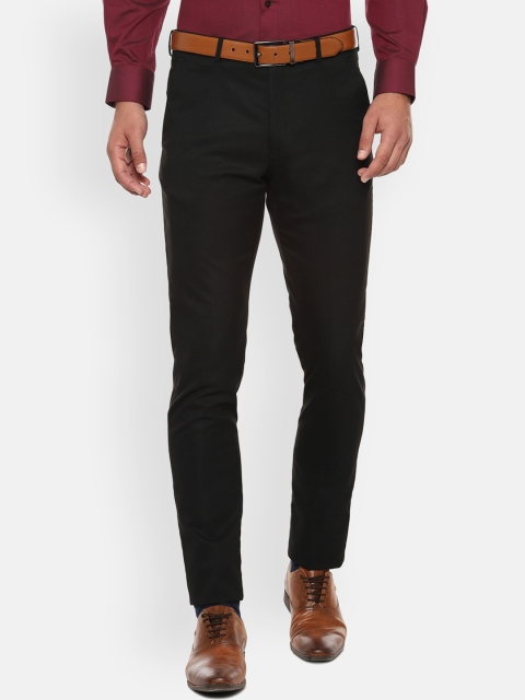 Louis Philippe Men Black Slim Fit Solid Formal Trousers