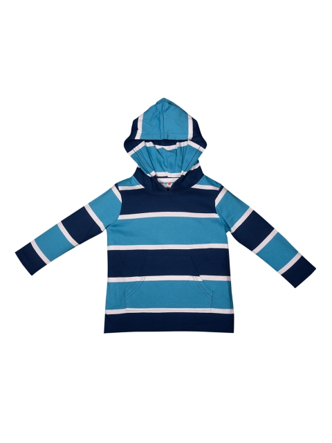 ventra Boys Blue & Off-White Striped Hooded Sweatshirt