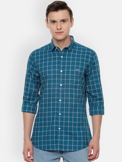 Van Heusen Sport Men Blue Slim Fit Checked Casual Shirt