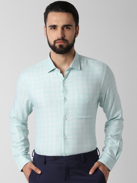 Peter England Men Green Slim Fit Checked Formal Shirt