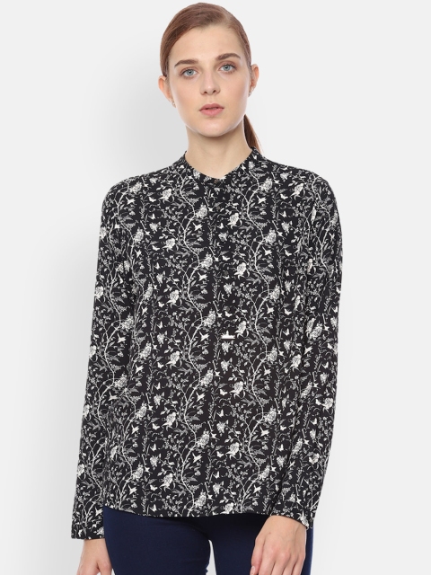 Van Heusen Women Black Printed Shirt Style Top
