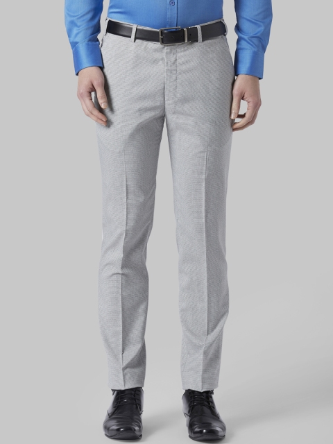 Park Avenue Men Grey Slim Fit Checked Formal Trousers