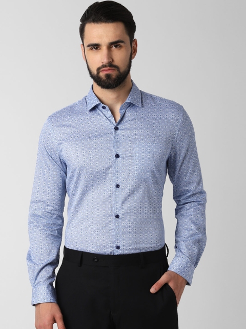 Peter England Men Blue Slim Fit Printed Formal Shirt