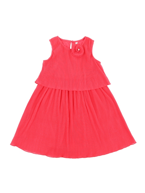 Pantaloons Junior Girls Self Design Coral Pink A-Line Dress