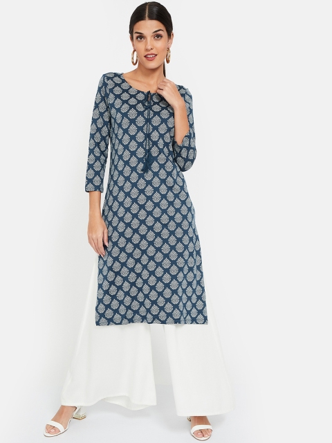 Melange by Lifestyle Women Blue Printed Straight Kurta
