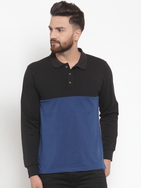 Kalt Men Blue Colourblocked Polo Collar T-shirt