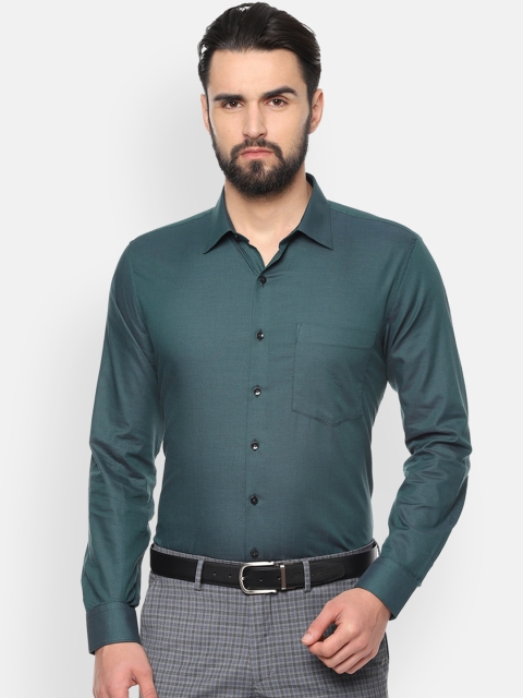 Van Heusen Men Green Slim Fit Self Design Formal Shirt