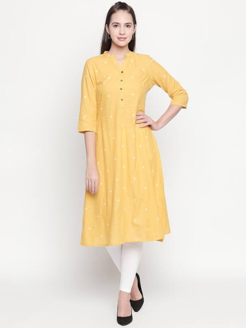 RANGMANCH BY PANTALOONS Women Mustard Woven Design A-Line Kurta